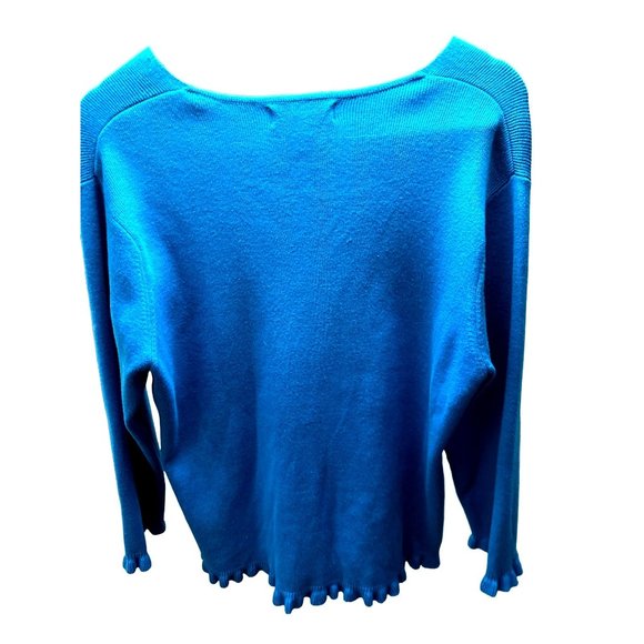 Bice 100% Cotton Pullover Sweater Cardigan Blue Long Sleeve V Neck Ribbed Knit R - Picture 2 of 5